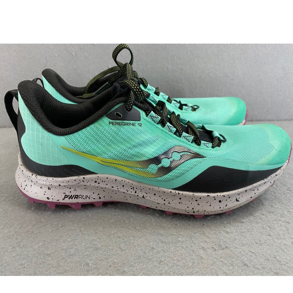 Saucony Womens 8 Peregrine 12 Trail Running Shoes Cool Mint Black $150